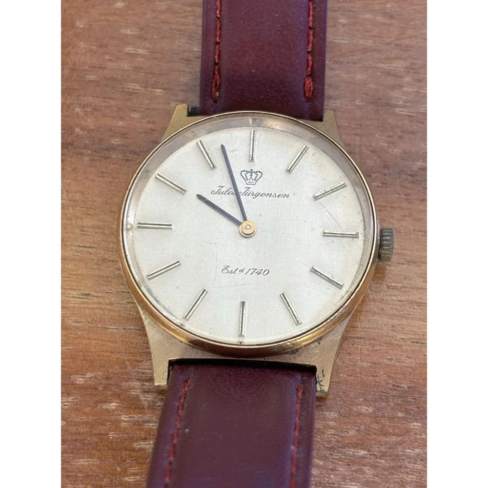 Vintage Jules Jurgensen Watch⭐️Ref 5618⭐️Gold Tone Swiss Movement Leather Strap